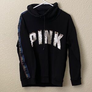 Victoria's Secret Black Hoodie with Silver Sequin Logo